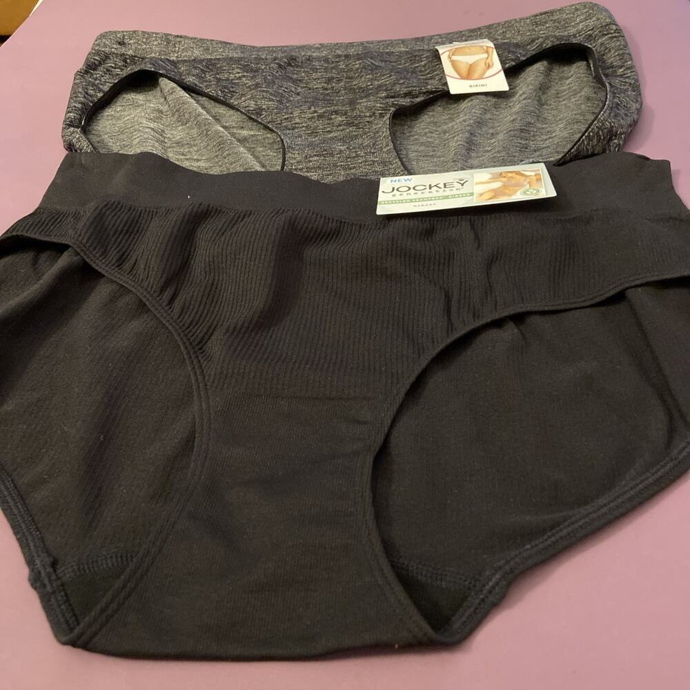 2 PAIRS !!JOCKEY WOMENS BLACK BIKINI PANTIES , 1 CHARCOAL, 1 BLACK/ 2XLARGE / 9